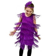 Flower Girl Dresses Flapper Sequins Fringe Latin Dance Tassel Tango Ballroom With Feather Headband Girls Boho Dresses,Size 4 Years-6 Years