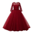 thumbnail image 1 of Flower Girl Dresses Formal Lace Wedding Party Ankle Length Crew Neck Elbow Sleeve Gown with Bowknot for Kids 10 Years-11 Years, 1 of 7