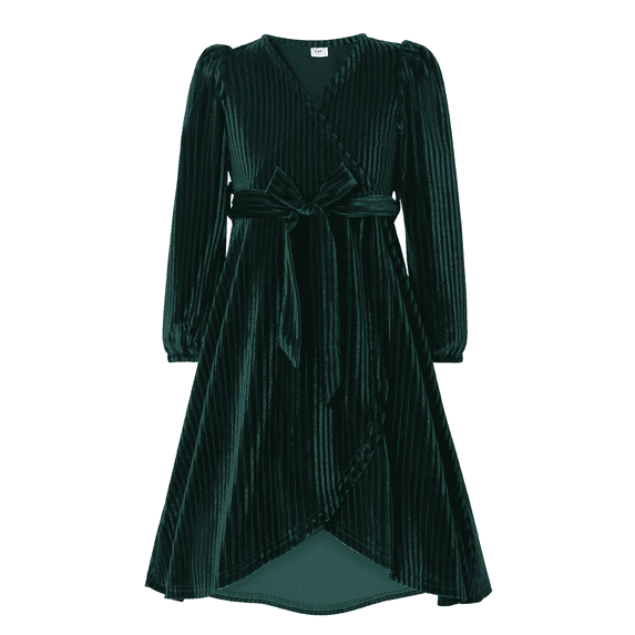 Flower Girl Dresses Wedding Guest Bridesmaid Party Long Sleeve Ruffle Velvet Formal Midi Teens Girls Dress Size 4-13Y