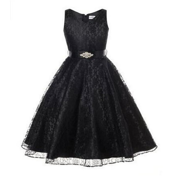 Flower Girl Dresses For Wedding A Line Formal Dress Big Sleeveless Lace Princess Fluffy Birthday Party Pageant Ball Gown Dresses For Toddler Girl Black Size 2-3 Years
