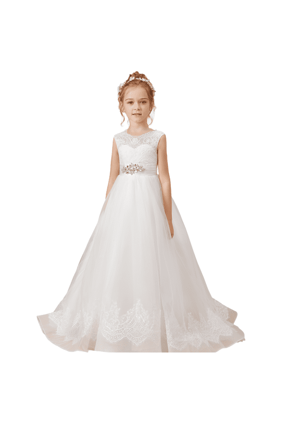 Flower Girl Dresses for Wedding First Communion Dress Lace Girls Pageant Ball Gown (Ivory 2 -3Years)