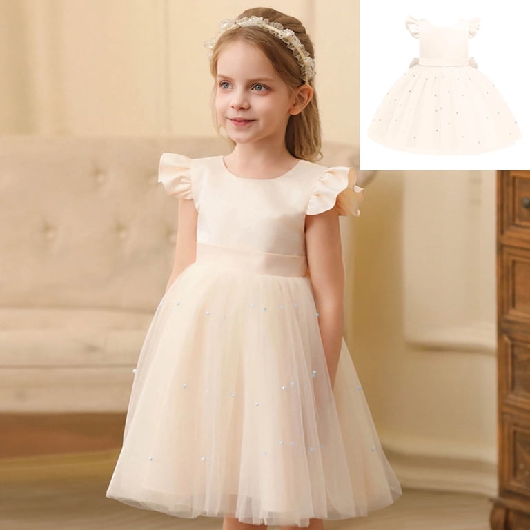Dexianggg Flower Girl Dresses for Wedding Sleeveless Beige Dress V-Back with Big Bow Party Dress Junior Dresses 5-6 Years, Girl's, Green