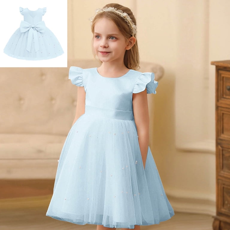 dresses for pre k graduation Dexianggg Flower Girl Wedding Sleeveless Princess Sky Blue V-Back with Big Bow Birthday Dress for Girls Preschool 4T, Girl's Monitor_publish:2024-10-08 22:13