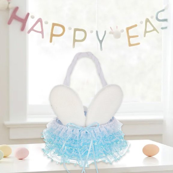 Flower Girl Flower Basket Easter Girl Cute Basket Lace Velvet Ears Holiday Flower Basket