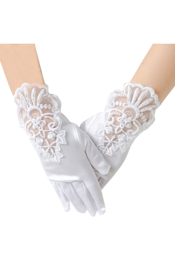 Flower Girl Gloves Pearls Glove Satin Gloves First Communion Short Princess Gloves for Wedding
