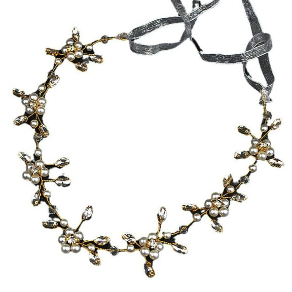 Flower Girl Hair Accessory, Plastic Pearl Hairband Soft Chain Headpiece for Girls and Women, Wedding, Birthday, Party(Gold)