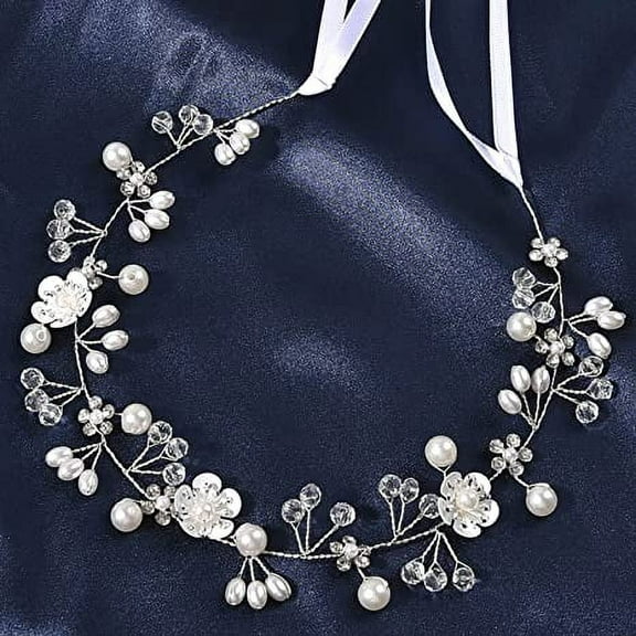 Flower Girl Hair Accessory, Princess Headpiece White Flower Headband Pearl for Girl and Flower Girls Cute Bridal Wedding Hair Band, Women's Fashion Headbands (Silver)