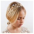 thumbnail image 1 of Flower Girl Headband for Wedding, Baby Girl Flower Pearl Hair Piece, Gold Headpiece for Birthday Party, Photography, 1 of 4