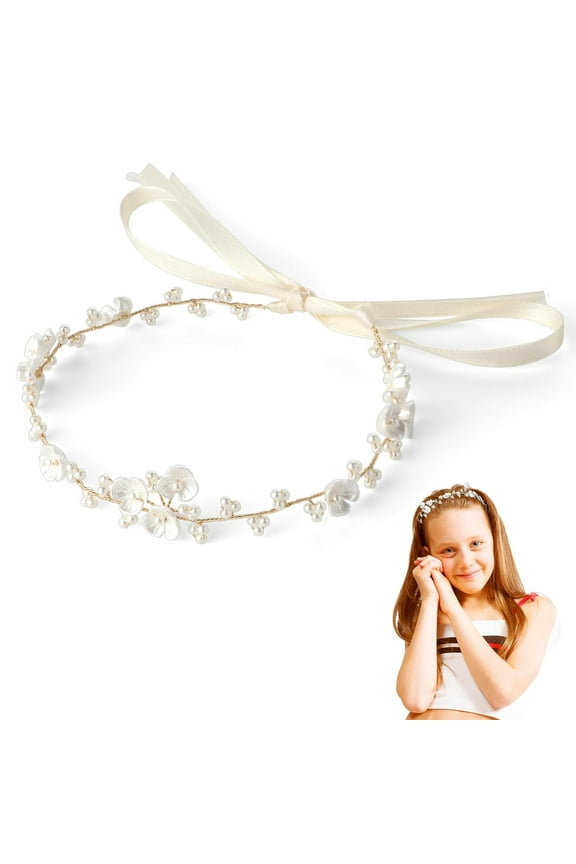 Flower Girl Headpiece Princess Flower Crown Flower Girl Hair Accessory Pearl Headband Flower Girl Headband Bridal Hair Accessories For Birthday,Party,Photography,Wedding