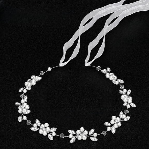 Flower Girl Headpiece Silver Wedding Headband Princess Crystal Pearl Hair Accessories