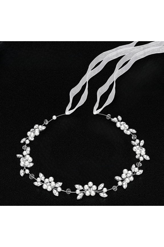 Flower Girl Headpiece Silver Wedding Headband Princess Crystal Pearl Hair Accessories