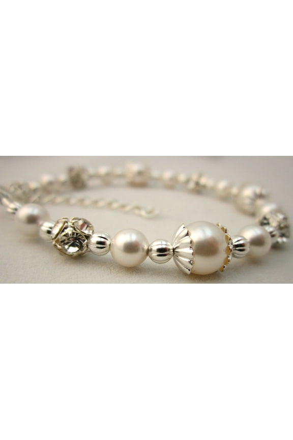 Flower Girl Jewelry Bracelet White Pearls and Silver Beads, Wedding Jewelry (BRFW)