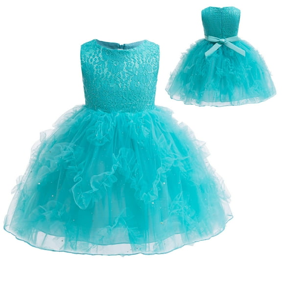 Flower Girl Lace Tulle Dress Sleeveless Birthday Ball Gown for 4-5 Year