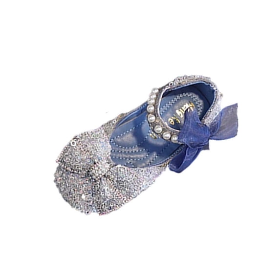 Flower Girl Shoes Toddler Little Kid Ballet Flats Bowknot Wedding Party Mary Jane Girls Dress Shoes Blue 9.5(25)