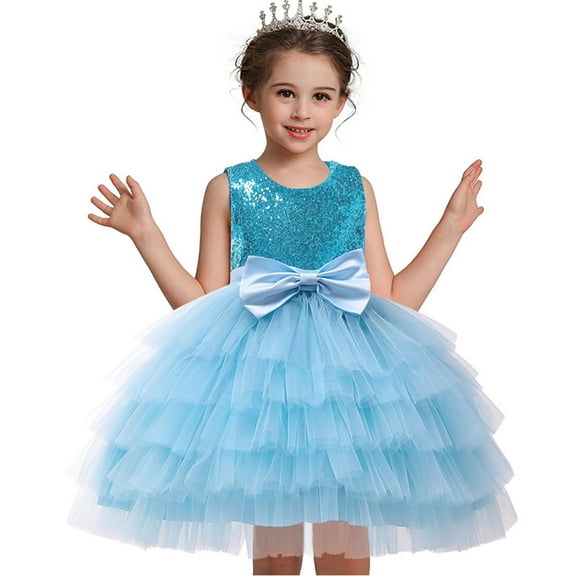 Flower Girl Sleeveless Bow Tulle Dress Princess Party Wedding Costume