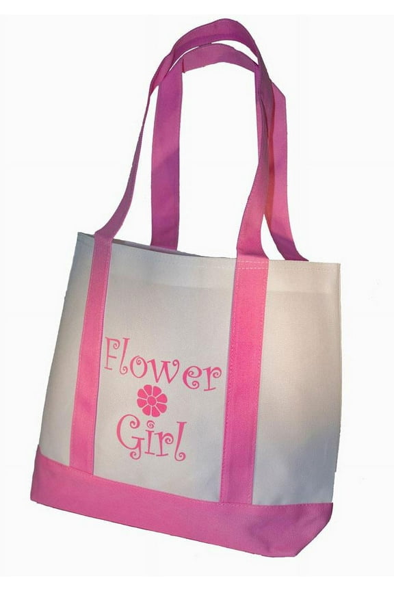 Flower Girl Tote Bag White with Pink Straps Large Wedding Flower Girl Gifts