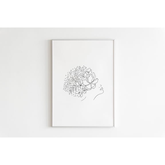 Flower Girl Wall Art,Woman Sketch Poster,Hand Drawn,Single Line,One Line Drawing,Continuous Line,Gallery Wall,Boho Print,Abstract,Botanical Home Decor #363, Unframed Poster Size 12x18