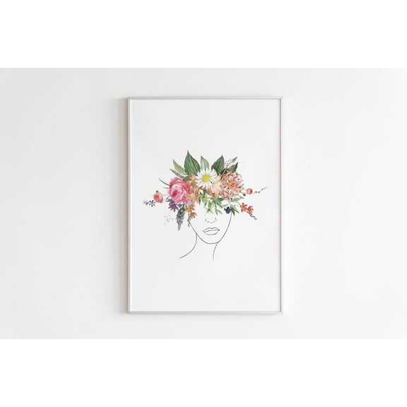 Flower Girl Wall Art,Woman Sketch Poster,Hand Drawn,Single Line,One Line Drawing,Continuous Line,Gallery Wall,Boho Print,Abstract,Botanical Home Decor #384, Unframed Poster Size 8x12
