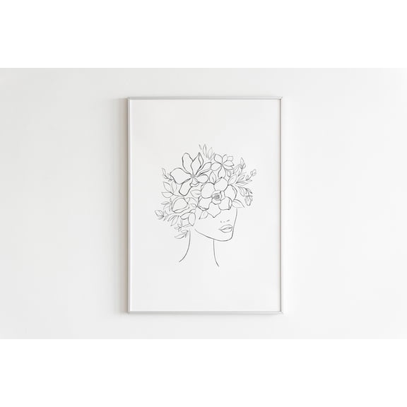 Flower Girl Wall Art,Woman Sketch Poster,Hand Drawn,Single Line,One Line Drawing,Continuous Line,Gallery Wall,Boho Print,Abstract,Botanical Home Decor #339, Unframed Poster Size 8x12