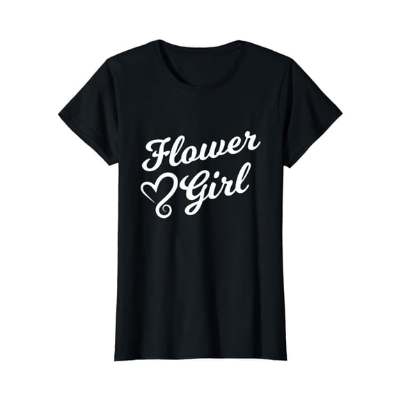 Flower Girl - Wedding T-Shirt for Girls, Cursive White Heart, F703 Tshirt All Size S-5XL