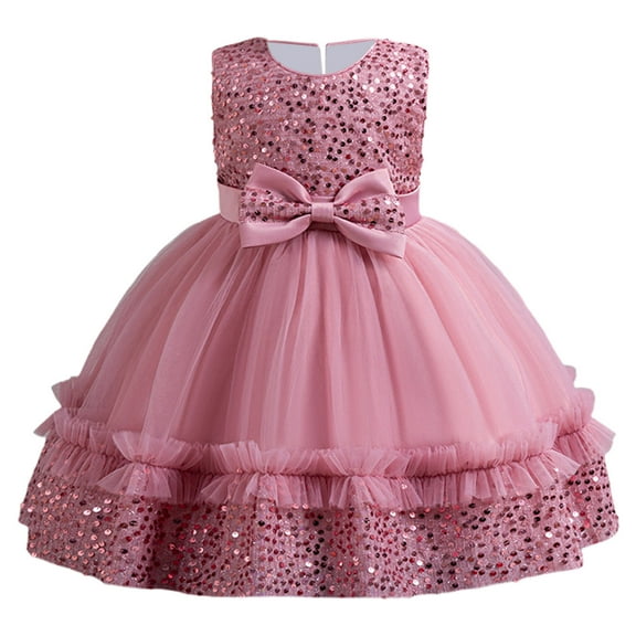Flower Girl's Ruffles Sequins Dress,Kids Vintage Wedding Party Dresses Holiday Child Formal Pageant Gowns Child Short Sleeve Dress 110