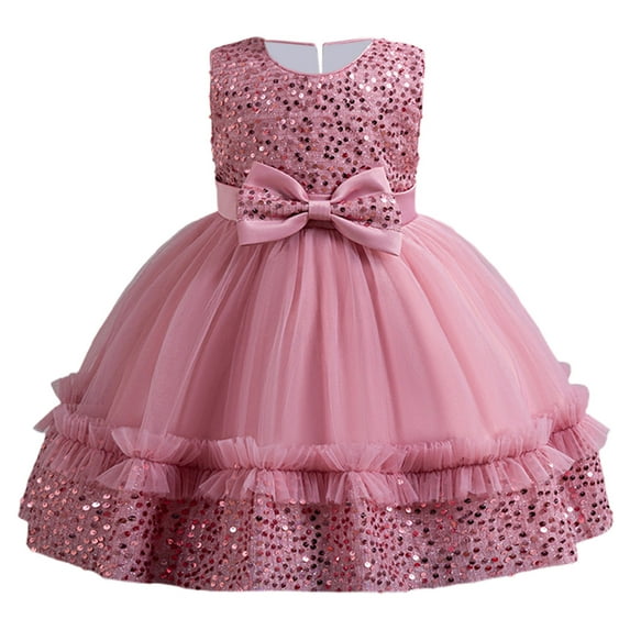 Flower Girl's Ruffles Sequins Dress,Kids Vintage Wedding Party Dresses Holiday Child Formal Pageant Gowns Kids Vacation Dress 90
