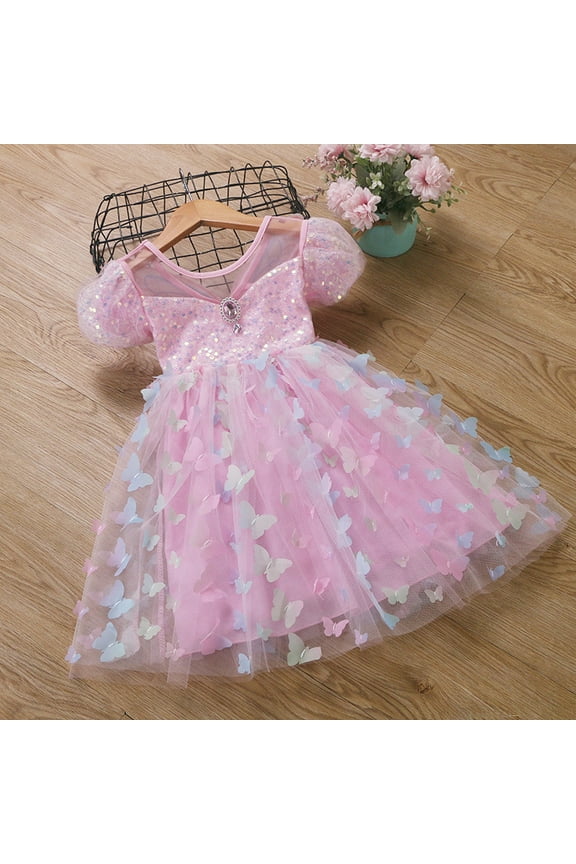 Flower Girls Birthday Party Dress Butterfly/Mermaid Mesh Tulle Princess Lace Ball Gown Prom Costumes Wedding Formal Dress 3-9 Years