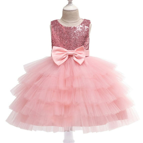 Flower Girls Bow Sequins Tulle Tutu Dress Princess Party Wedding Gown 2-9T
