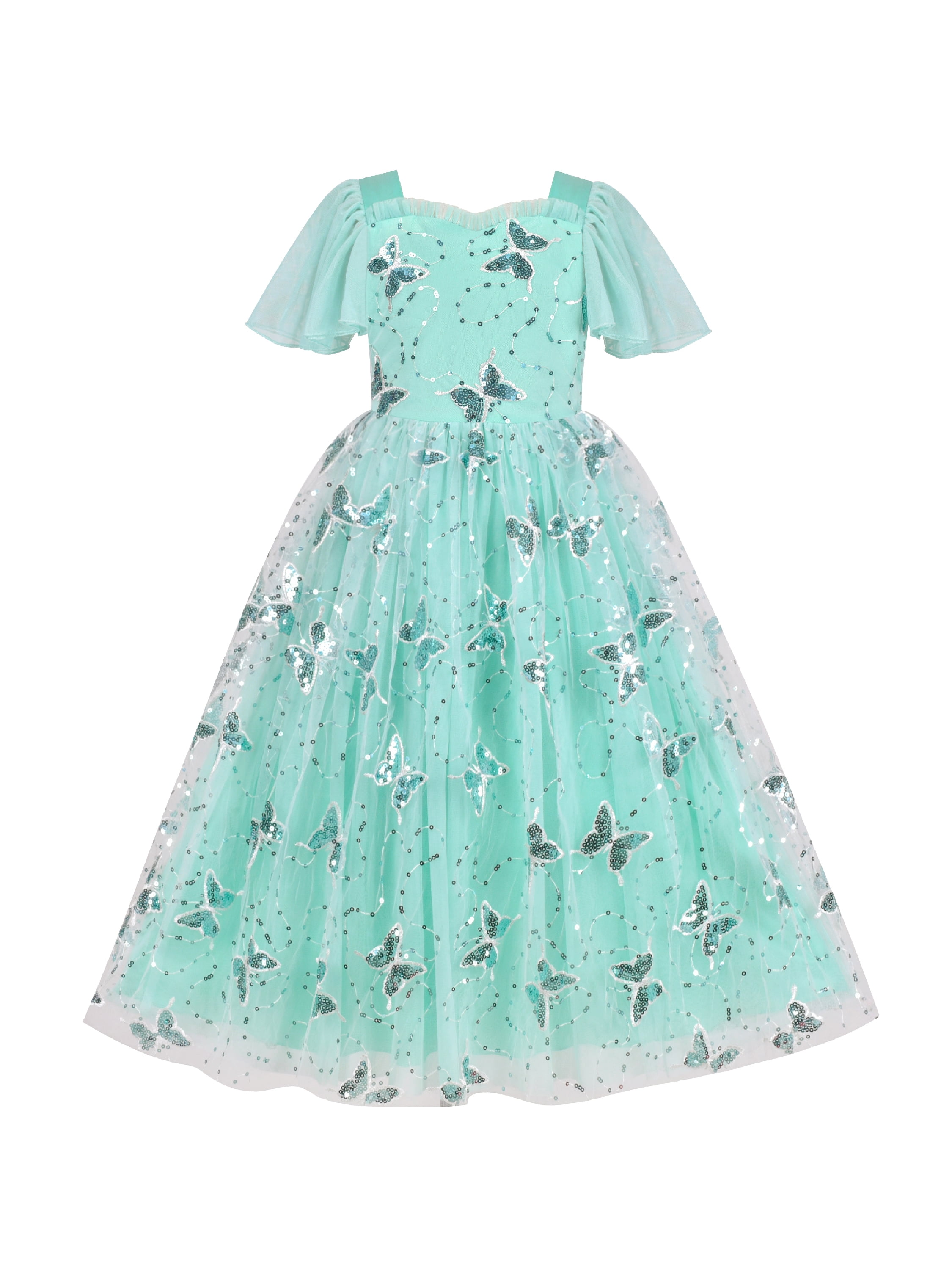 Flower Girls Dress Aqua Green Butterfly Sequin Party Princess Formal 12  Years - Walmart.com
