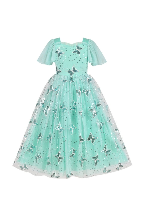 Flower Girls Dress Aqua Green Butterfly Sequin Party Princess Formal 12 Years