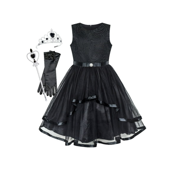 Flower Girls Dress Black Princess Crown Dress Up Party 8 Years