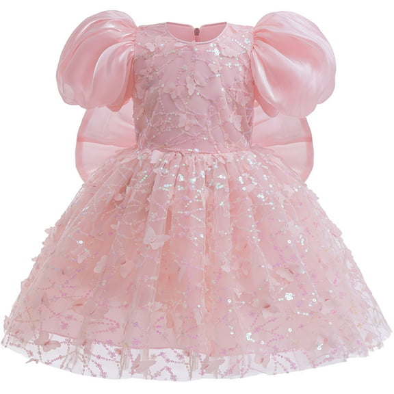 Flower Girls Dress Butterfly Oversized Bowknot Party Wedding Birthday Dresses, Size for 5-6Y