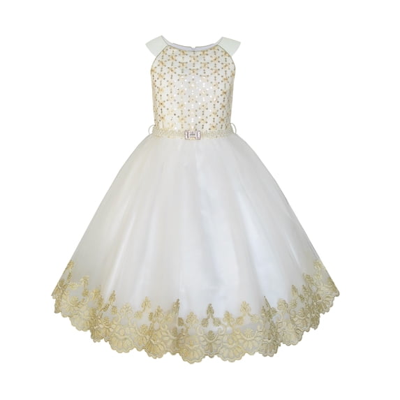 Flower Girls Dress Champagne Sequin Pearl Wedding Pageant 8