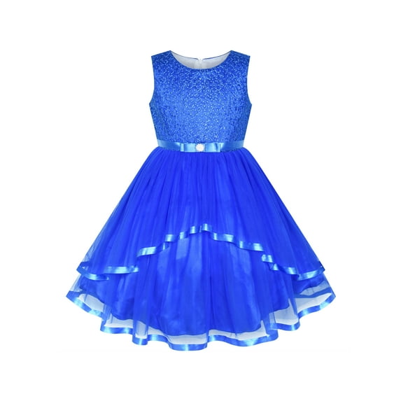 Flower Girls Dress Cobalt Blue Belted Wedding Party Bridesmaid 12 Years