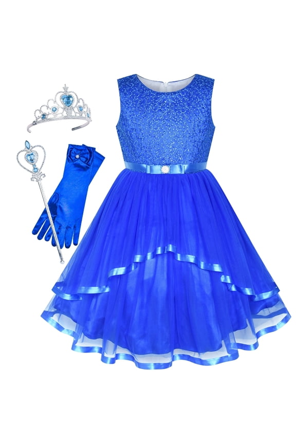 Flower Girls Dress Cobalt Blue Princess Crown Dress Up Party 6 Years