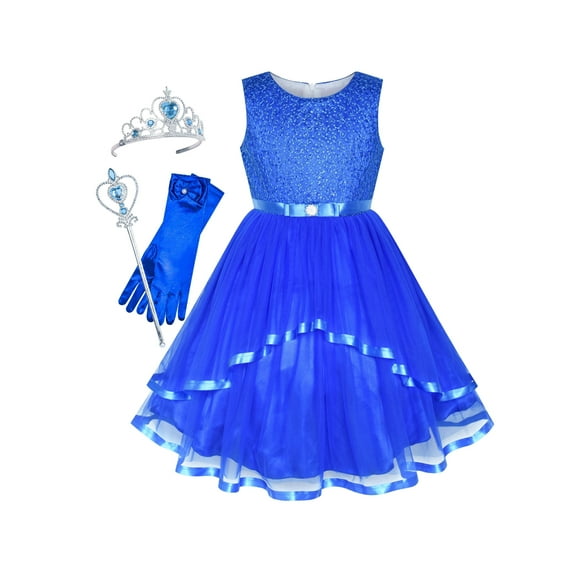 Flower Girls Dress Cobalt Blue Princess Crown Dress Up Party 7 Years
