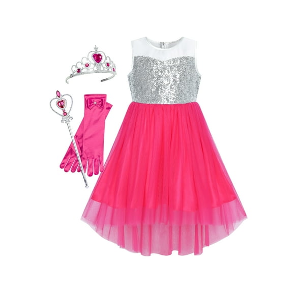 Flower Girls Dress Dark Pink Hi-low Princess Crown Dress Up 8 Years