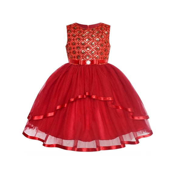 Flower Girls Dress Dark Red Sequins Bridesmaid Wedding Party 12 Years