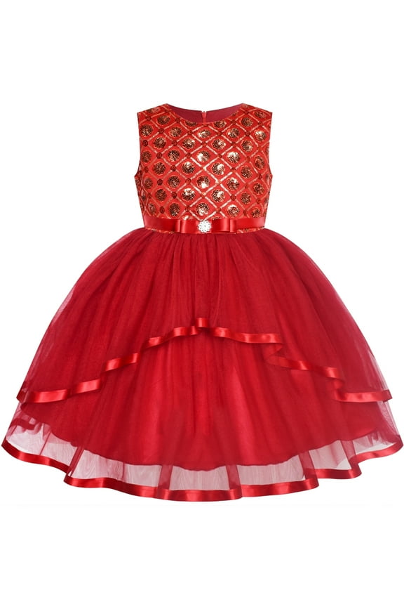 Flower Girls Dress Dark Red Sequins Bridesmaid Wedding Party 5 Years