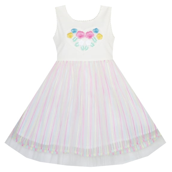 Flower Girls Dress Embroidered Sparkling White Princess Sundress 5