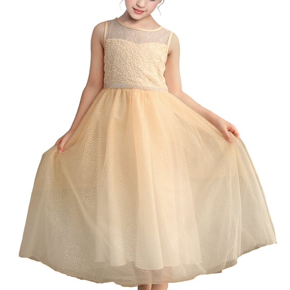 Sunny Fashion Flower Girls Dress Gradient Beige Maxi Party Princess Dancing Prom 10 Years