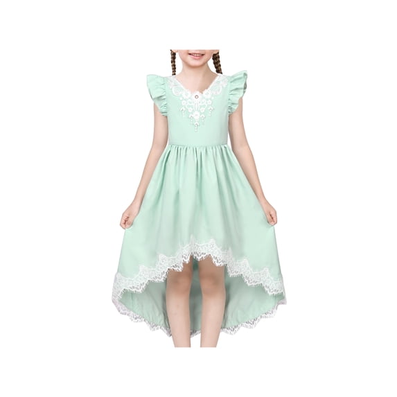 Flower Girls Dress Green Hi-lo Lace Tassel V Back Princess Wedding Formal 10 Years