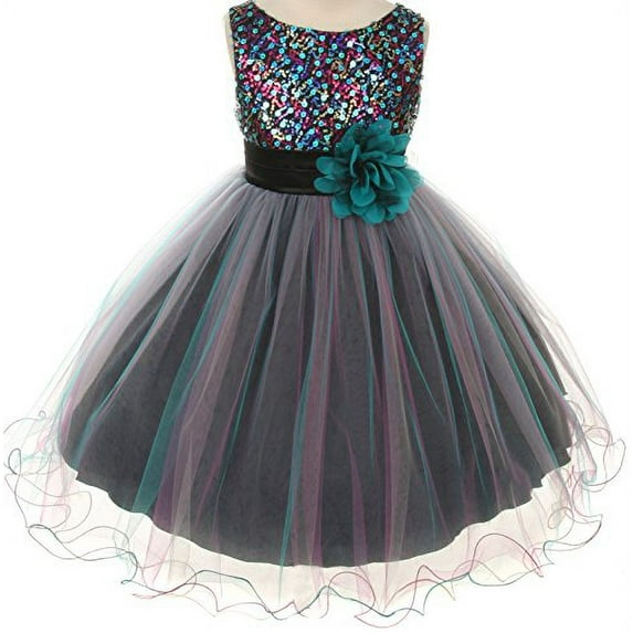 Flower Girls Dress Multi Sequin Beaded Dress Teal Blue Baby S-XL Girls 2-14
