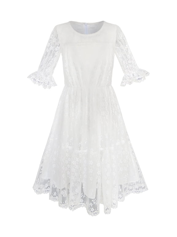 Flower Girls Dress Off White Lace Wedding Pageant Party 5 Years