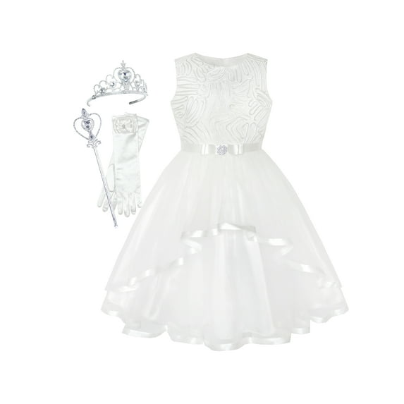 Flower Girls Dress Off-White Princess Crown Dress Up Party 10 Years