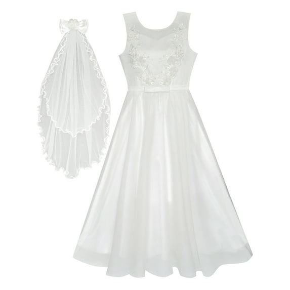 Flower Girls Dress Off White Wedding Veil First Communion 8