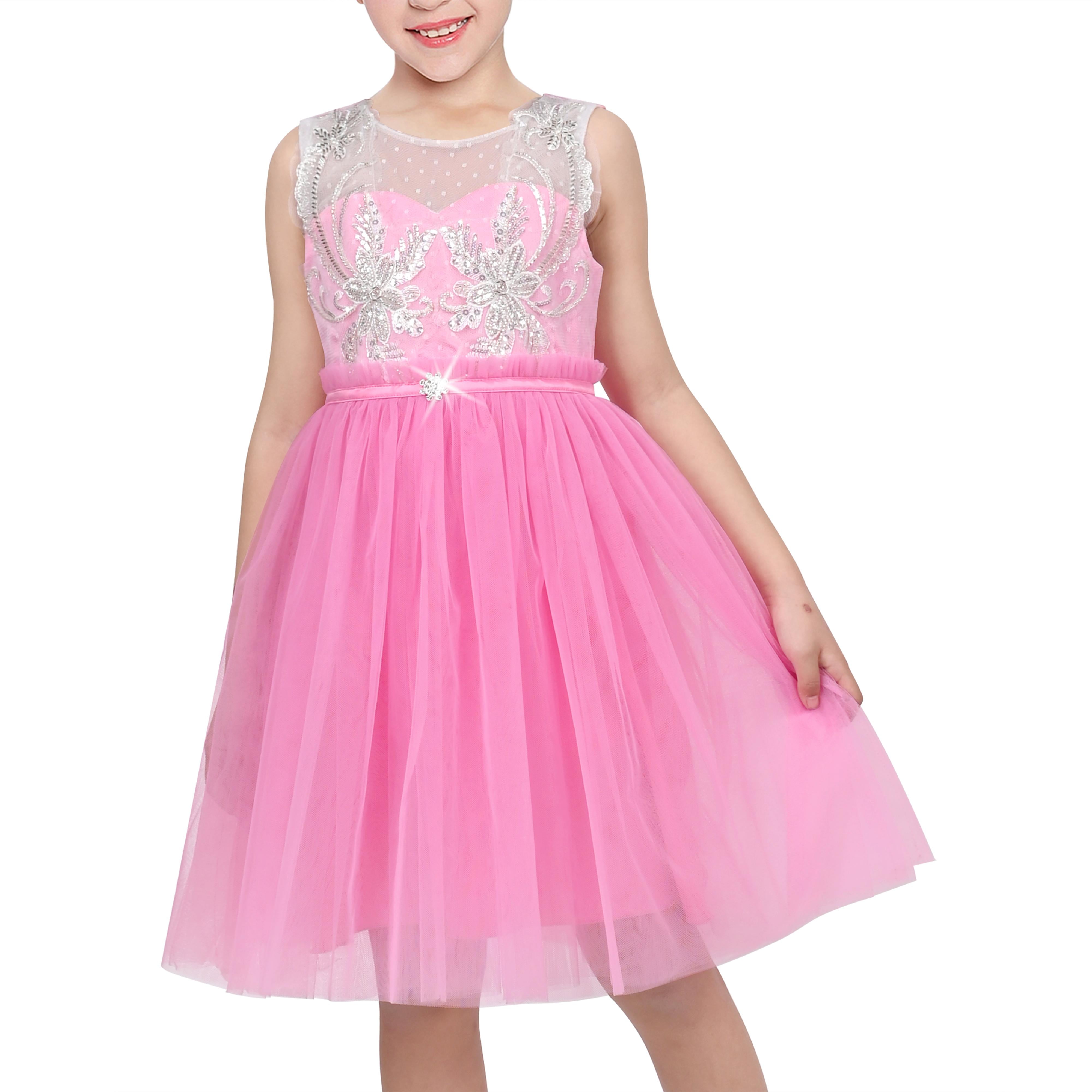 Sunny Fashion Flower Girls Dress Pink Diamond Ruffle Tulle Party Wedding Princess 7 Years, Girl's
