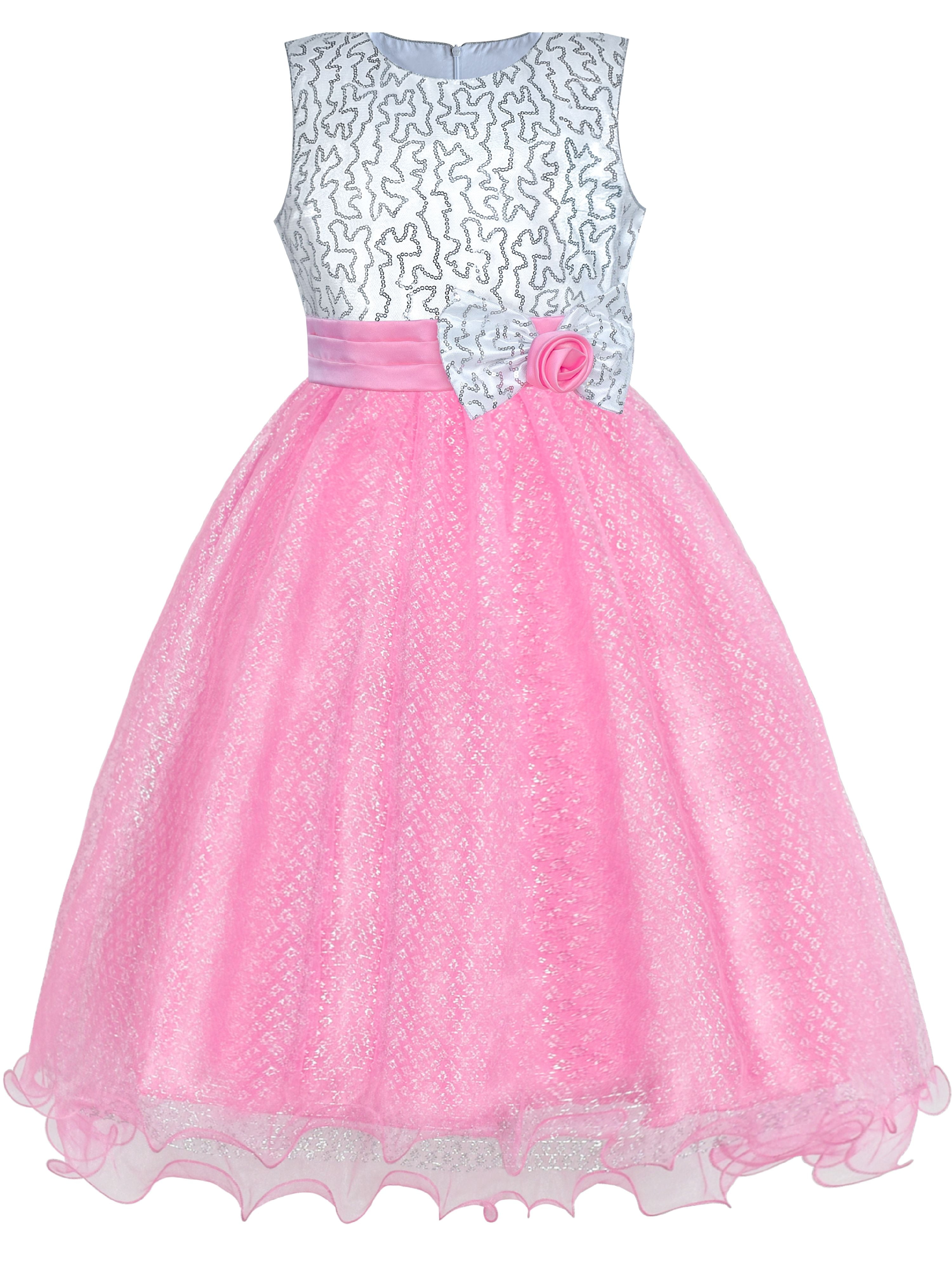 Acecharming Girls' Sequin Satin Tulle Wedding Pageant Flower Girl Party Dress