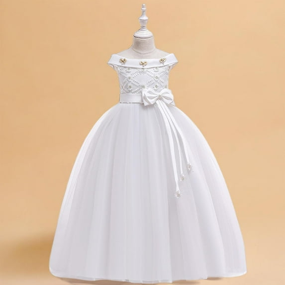 Flower Girls Dress Puffy Tutu Floral Dress Off-Shoulder Princess Dress Wedding Birthday Party First Communion Gown with Bow Big Save 2025