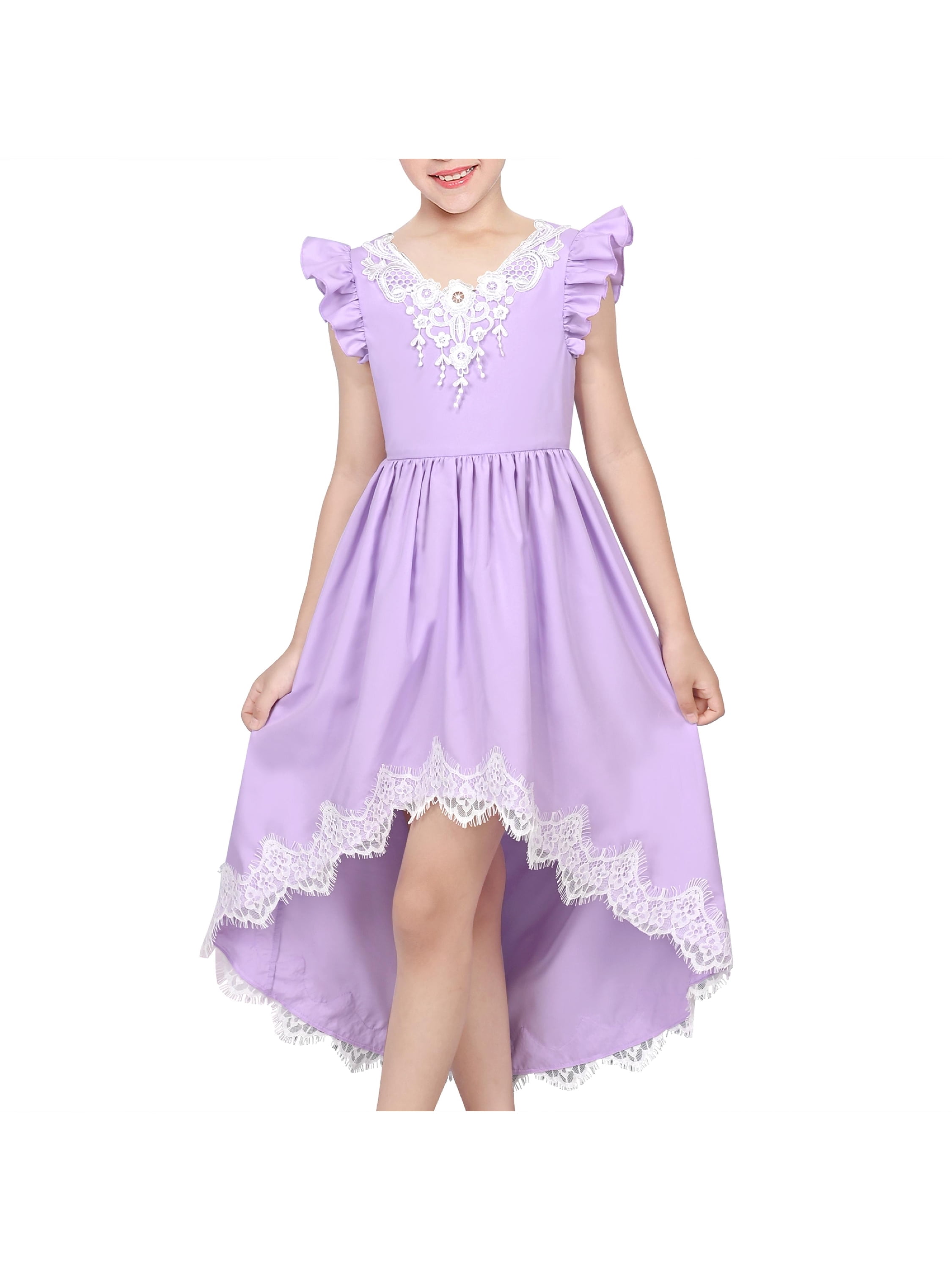 purple lace high low dress Evelyn Lace High-Low Midi Dress